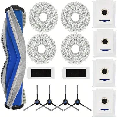 Replacement Parts For ECOVAC S T30 Pro, T30 Pro Omni, T30 Max, Yeedi M12 Pro+, DDX14: Main Side Brush, HEPA Filter, Mop Cloth, Dust Bag