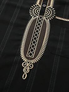 Túnica larga de estilo de Oriente Medio para hombres, túnica larga bordada en negro y dorado, corte holgado, uso diario musulmán - Negro - Ver 6
