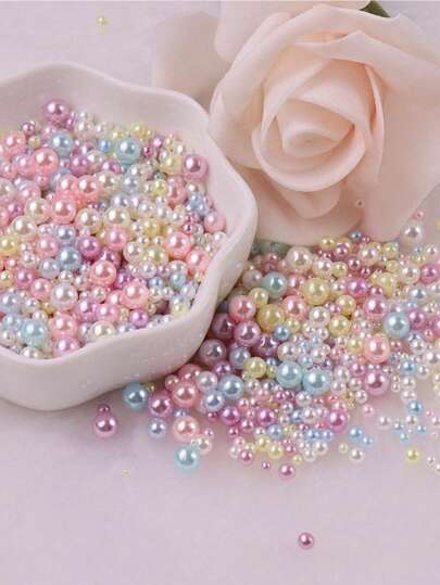 300pcs Mixed Size Round Pearl Nail Art Decorations, Nail Accessories, Simple Nail Art Techniques, Suitable For Long & Short Nails, Bronze, Gold, Silver, Champagne, Colorful Pearl Nail Decor, For Professional Salon And DIY Home Use