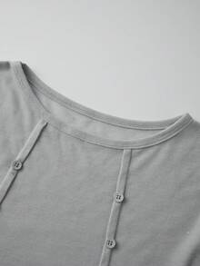 Women's Spring Summer Ruched Tops Long Sleeve Solid Color Slim Fit Sheer Blouses - Grey - View 3