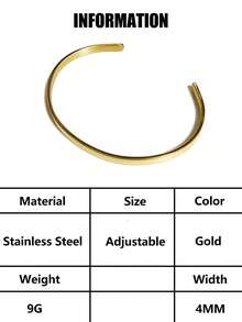Men's Stainless Steel Adjustable Gold C-Shaped Bangle Bracelet - 4mm - View 6