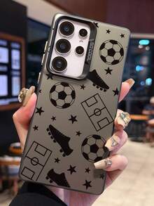 1pc Football Pattern Design Shockproof Scratch-Resistant Protective Phone Case, Suitable For Travel Enthusiasts, Compatible With IPhone XR/11 Pro Max/7P/8P/12 Pro/12 Pro Max/13 Pro/13 Pro Max/14 Pro/14 Pro Max/15 Pro/15 Pro Max/14/15Plus/16E/16 Pro/16 Pro Max/17 Pro/17 Pro Max/Air/SMART8, Galaxy A55/A15/S23/S24/S25 Ultra - Black - View 1