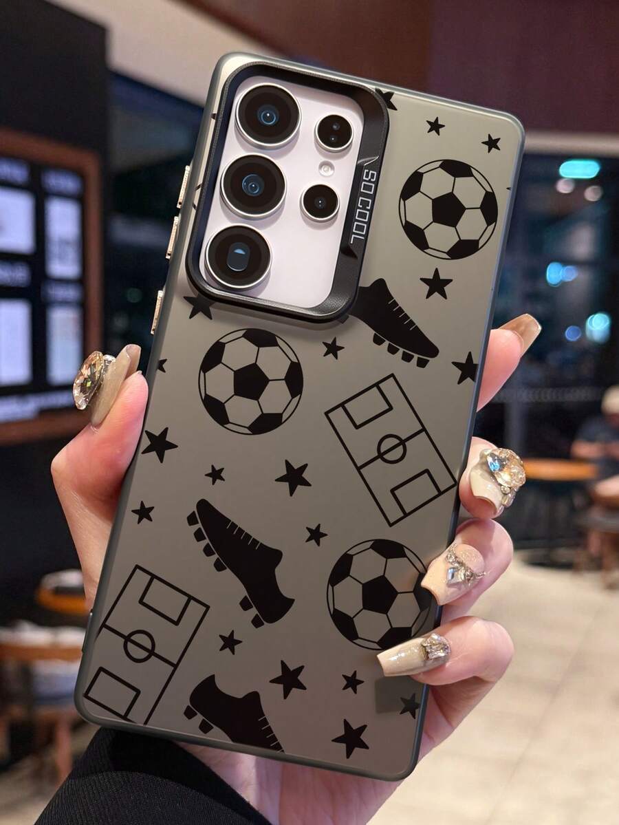1pc Football Pattern Design Shockproof Scratch-Resistant Protective Phone Case, Suitable For Travel Enthusiasts, Compatible With IPhone XR/11 Pro Max/7P/8P/12 Pro/12 Pro Max/13 Pro/13 Pro Max/14 Pro/14 Pro Max/15 Pro/15 Pro Max/14/15Plus/16E/16 Pro/16 Pro Max/17 Pro/17 Pro Max/Air/SMART8, Galaxy A55/A15/S23/S24/S25 Ultra - Black - View 1