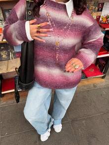 女士可爱休闲太空印花彩色街头风Y2K风格宽松圆领长袖针织衫，日常穿着，适合秋冬季节、返校季、圣诞节、情人节、新年等场合的礼物 - 粉色 - 查看 3