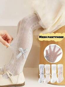 1pc Girls' Fashionable Thin Mesh Pantyhose, Spring/Summer Baby Infant Girls' White Leggings - Multicolor - View 1