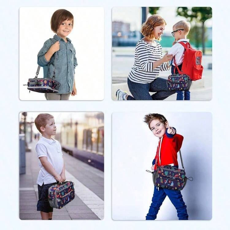 Maelstrom - Lonchera para niños bolsa de almuerzo con aislamiento para niños bolsa de almuerzo extensible y reutilizable para niño y niña - Regalo Dinosaurio Feliz - Añade 3