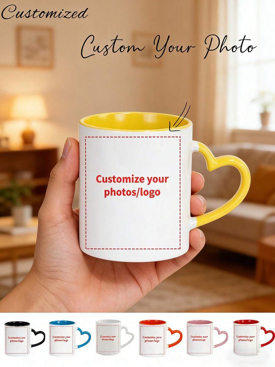 1 chiếc cốc in ảnh/chữ theo yêu cầu - Có thể tùy chỉnh với ảnh/chữ của riêng bạn, tay cầm hình trái tim dễ thương, đựng được trà/nước ép, chỉ rửa bằng tay, có thể tái sử dụng, phù hợp cho các cặp đôi, ngày Valentine, v.v. - Có nhiều màu sắc để lựa chọn, vật dụng cần thiết trong nhà bếp. - nhiều màu - Xem 1