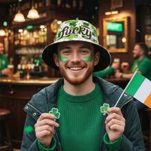 Irish Holiday Hat, Soft Bucket Hat Shamrock Letters Print Party Photo Booth Props, St. Patrick's Shamrock Design - Light Green - View 4