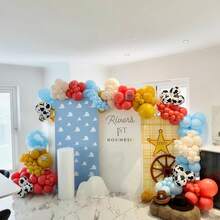 123 Pieces Of Western Cowboy Theme Balloon Arch Set, Including Blue, Orange, Yellow And Sand White Balloons, Suitable For Western Cowboy Theme Birthday Parties, Gender Reveal Parties, Babyshower Parties, Farm-Themed Activities, Birthday Parties, Party Decorations, Anniversary Celebrations And Summer Party Decorations. - Multicolor - View 5