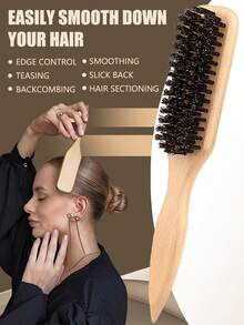 Boar Bristle Slick Back Hair Brush For Sleek Ponytail Bun & Smoothing Hairs, Fly-Aways, Edge Control - Backcombing & Teasing Hairbrush With Wide Rat Tail For Sectioning & Parting ,Hair Styling Tools