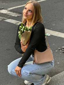 Blusa corta acanalada para mujer, Cárdigan de punto de manga larga negro, Diseño con botones delanteros, Cuello redondo, Estiramiento medio - Negro - Ver 4