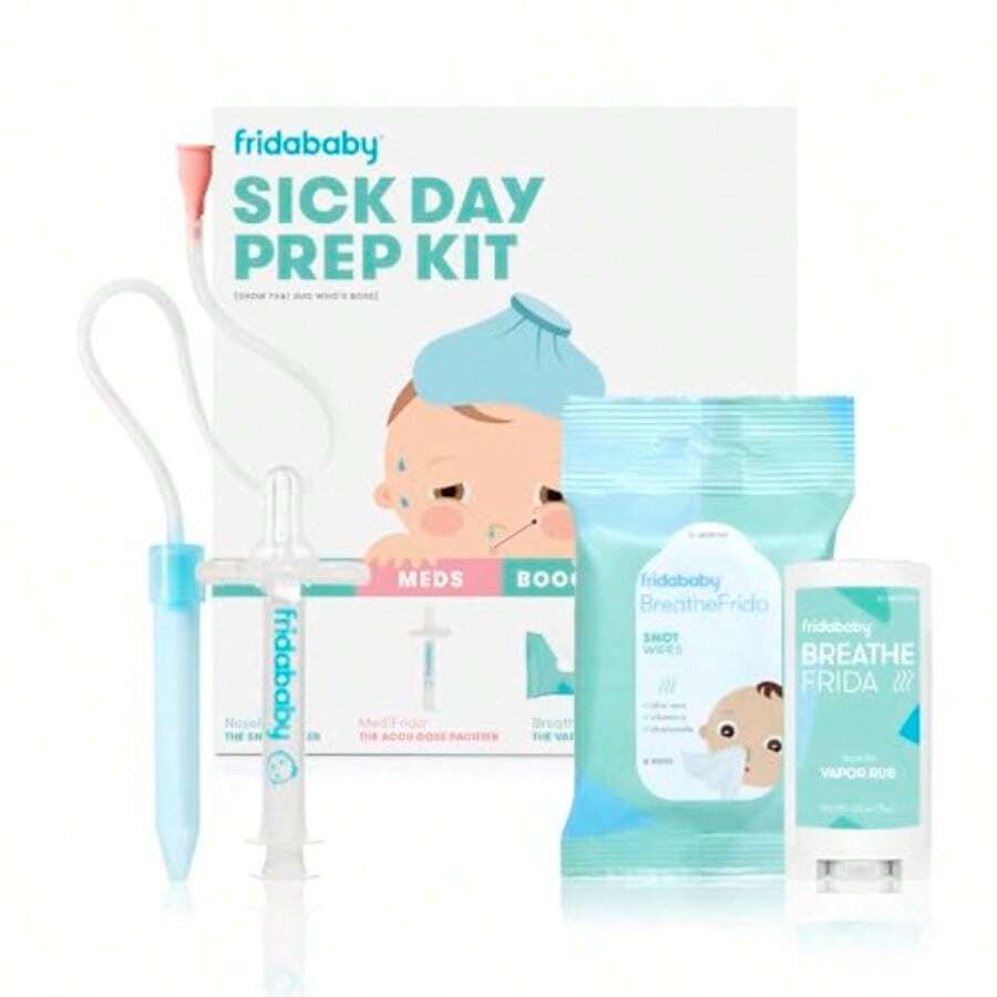 Baby Sick Day Prep Kit By FridaBaby - Includes NoseFrida  Aspirator MediFrida Pacifier Medicine Dispenser Breathefrida Vapor Chest Rub + Snot Wipes. Soothe Stuffy Noses for babies with A Cold - Blanco - Ver 1