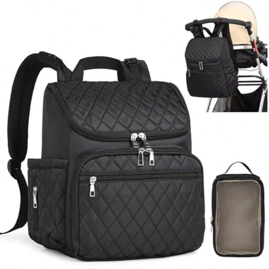 Diaper Backpack 14x12x6 Inch Portable Large Capacity Baby Travel Bag with Independent Pouch and Pad Baby Supplies with Insulated Bottle Compartment Water-Repellent for Mom Outdoor - como en la foto - Ver 1