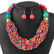 3 Pcs Bohemian Multi-Layered Seed Bead Oversized Jewelry Set For Women (Necklace & 2 Earrings), Unique Stylish Bold Sleek Versatile Delicate Dainty Minimalist Classic Modern Accessories, Light Luxury, Personalized, Fashionable, Suitable For Daily Wear, Work, Party, Wedding, Vacation, Music Festival, Dinner - màu sắc - Xem 8