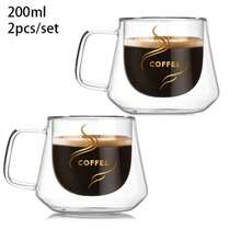 YWDL-taza de café de cristal de doble pared, 200ml, taza de Espresso resistente al calor, taza con aislamiento térmico para Latte, capuchino, juego de vajilla de té - 1 pieza estampada - Ver 10