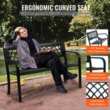 Banco para exteriores, banco de capacidad de carga de 480 libras, banco de jardín de metal de 46 pulgadas para exteriores, banco de parque de jardín al aire libre con respaldo y apoyabrazos, banco de patio para jardín, parque, patio, porche delantero - Negro - Ver 4