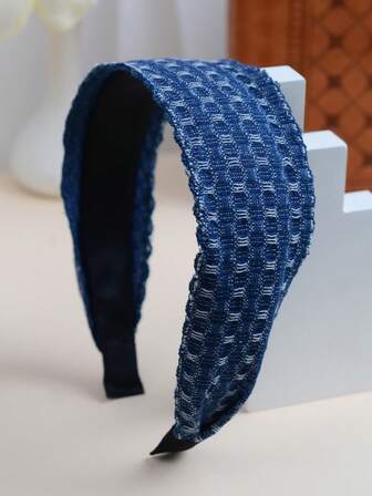 1pc Casual Denim Braided Wide Headband, Suitable For Everyday Wear