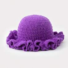 1pc Hand-Knitted Wool Hat Autumn Winter Thickened Windproof Wave Hat Simple Versatile Solid Color Knitted Hat - Hồng - Xem 10