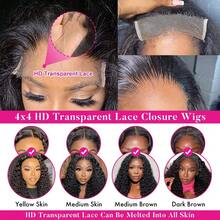 13x4 13x6 4x4 5x5 高清蕾丝前假发，200% 密度，蓬松卷曲，4x4 5x5 预剪无胶蕾丝前波波头假发，即戴即走，预先拔毛，预先漂白，深卷曲，耐热纤维，合成纤维与人发混纺，女士假发，13x4 13x6 耳到耳蕾丝，预剪蕾丝适用于 4x4 5x5，自然外观，易于佩戴，黑色，8-36 英寸 - 自然色&黑色系 - 查看 4