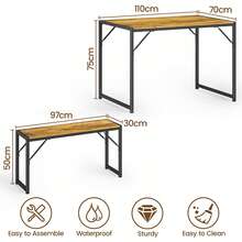 3-Piece Dining Table Set For 4,  Kitchen Table Set With 2 Benches, Dining Room Table Set With Adjustable Foot Pads,Room Deocr,Retro, Christmas Gift - Rỉ Nâu - Xem 4