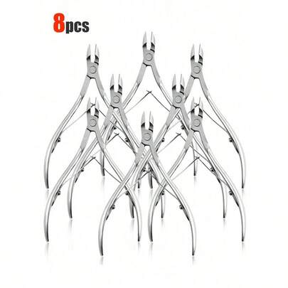 3件套美甲剪，美甲沙龙专用，带倒钩，防滑手柄，不锈钢去死皮钳，指甲修剪工具套装，不锈钢指甲钳，指甲护理套装，去死皮套装，指甲角质层推，美甲修脚套装