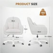 Nalupatio Home Office Chair, Velvet Chair With Head Cushion, 360° Rotatable, Height Adjustable Office Chair Ergonomic, Make-Up Chair Swivel Chair, For Study Bedroom, Load Capacity Up To 150kg - 白色 - 查看 6