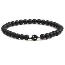 6mm Black Matte Stone Beaded Bracelet, 26 English Letter Charm Bracelet, Unisex - Bracelet - View 27