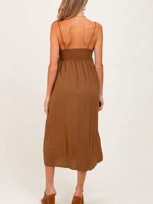 Maternity Solid Color Casual Bohemian Woven Fabric Pocket Twist Front Sleeveless Formal Evening Party Beach Daily Dress, Spring/Summer - Mocha Brown - View 4