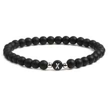 6mm Black Matte Stone Beaded Bracelet, 26 English Letter Charm Bracelet, Unisex - Bracelet - View 21