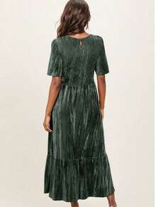 Velvet Solid Color Elegant Casual Party Ruched Decor Maternity Dress, Suitable For Birthday Party, Date Night, Spring/Summer - Olive Green - View 2