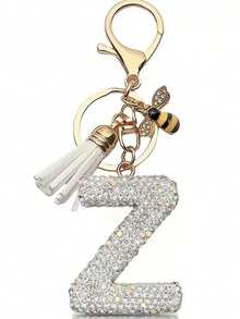 Llavero con letra blanca, accesorio brillante y lindo para mochila y llave de coche, cordón para mujeres y niñas - Plateado - Ver 15