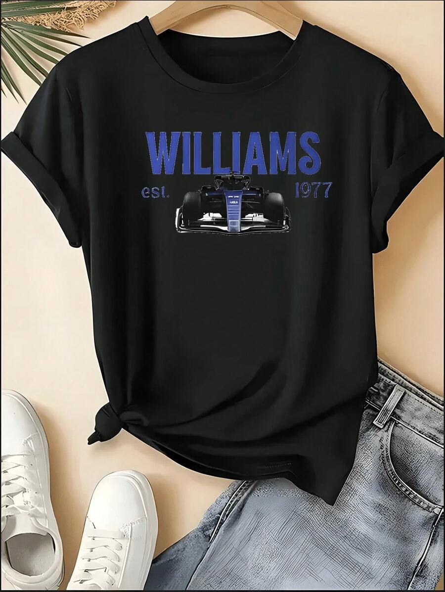F1 Racing T-Shirt, Unisex Crew Neck VER 1 Print Short Sleeve Tee, Motorsport Racing Stripe Checkered Accent Casual Top, Sporty Style Machine Washable Shirt, Perfect For 4th Of July, Memorial Day, Labor Day, Father's Day, Back To School, Daily Wear, Race Day, Fan Gatherings, Birthday Gift For Son, Boyfriend, Dad, Niece, Spring Summer Outfits, Motorsport F1 Fan Apparel - 黑色19 - 查看 1