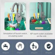 Juega el fregadero con agua corriente para niños 3+ 23pcs/set  de juguete de plastico  con corte de vegetales de frutas y grifo de trabajo juguetes reutilizables de agua para niñas paraConveniente y duradero, favorito para niños - Multicolor - Ver 6
