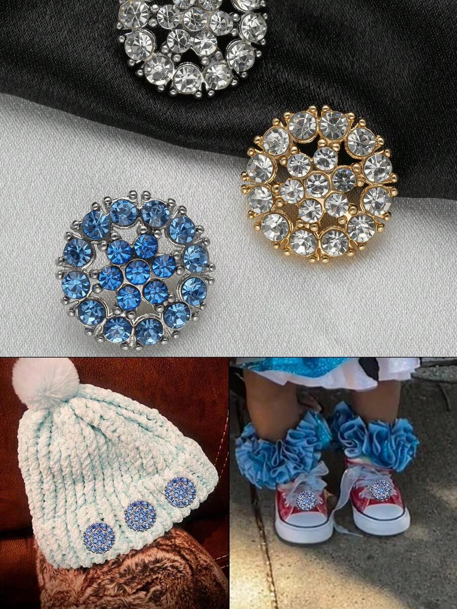 4颗/套 雪花镂空水钻镶嵌高档金属纽扣，适用于连衣裙、开衫、外套、毛衣、西装、晚礼服、上衣、鞋子、帽子、礼品盒、珠宝、节日装饰、DIY配件