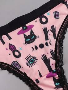 Dircho 8件套女士可爱深色三角裤套装，蝙蝠图案，星星设计，黑色蕾丝边，柔软面料，混色设计，日常舒适内衣，俏皮前卫风格 - 彩色 - 查看 5