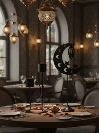 1 Pc Rama Iron Candlestick , Metal Decoration, Luxury Candle Holders,Minimalist Design For Home Decor,Rama Gathering,Living Room, Centerpieces, Romantic Dinner, Star,Moon,Lantern