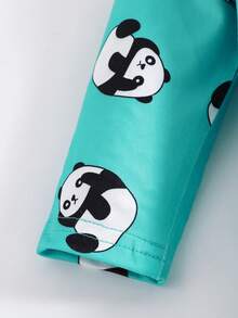 3件套男婴可爱卡通熊猫条纹印花长袖连体衣，四季皆宜 - 綠色 - 查看 5