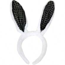 Easter Halloween Party White Fur Black Sequin Bunny Ear Headband Costume - inicial - Ver 2