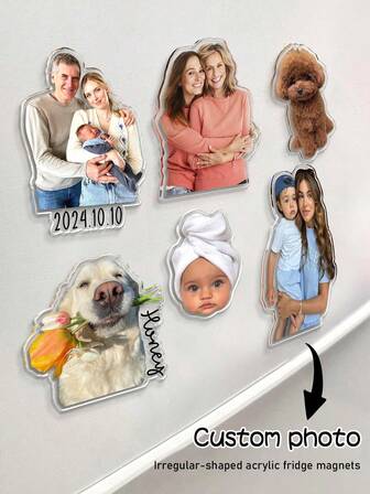 1 st anpassad fotomagnet, asymmetrisk akrylkylmagnet - varm, söt, speciell heminredning - parfotokylmagnet, mor-dotter fotomagnet present