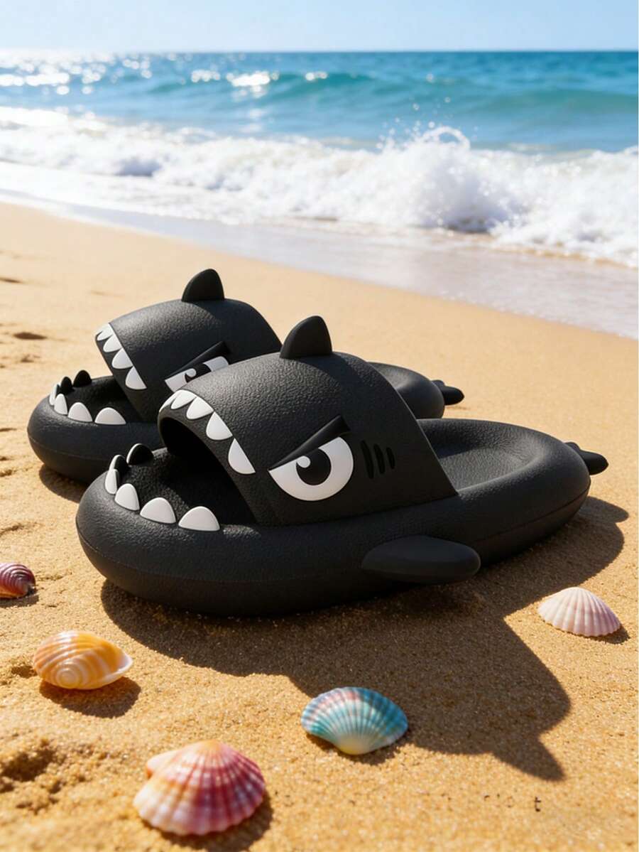 SHARK SLIPPER Shark-Eye Men's Slippers, Fun Thick Sole, Perfect For The Beach, Home, Pool, And Bathroom; Comfortable Indoor Slippers, Also Available As Couple's Slippers.