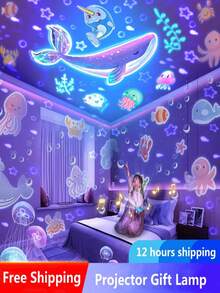 1pc Starry Sky Galaxy Projection Lamp, Patterns Include Stars, Moon, Galaxy, Happy Birthday, Deer, Ocean, Fireworks, Astronaut Rabbit, Galloping Horse, Castle, Moon Princess, Mermaid, Unicorn, Etc. USB Rechargeable, 12-In-1 Projection Lamp, LED Mermaid Projection Lamp, 360° Rotation - Multicolor - View 9