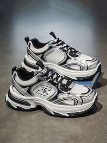 Fashionable, Versatile, Comfortable Thick-Soled Sneakers For Teens, All Seasons, Korean Style High-Quality Chunky Sneakers With Breathable Mesh Upper, Slip-Resistant And Durable, Suitable For Outdoor Casual And Sports - Silver - View 3