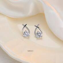 2 Pairs S925 Sterling Silver Cubic Zirconia Stud Earrings, Elegant Teardrop Design Earrings