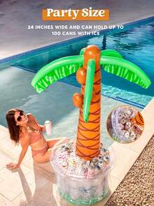 72 Inch Inflatable Palm Tree Cooler, Beach Theme Decor, Pool Party Decoration, Hawaiian Birthday Party Supplies, Tropical Ocean Jungle Summer Outdoor Beverage Cooler - 彩色 - 查看 2