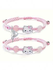 Sanrio Hello Kitty Woven Adjustable Bracelet, Fashion, Elegant, Minimalist, Multifunctional Sports Bracelet, Gift For Love, Friends Or Couples, Hand Accessory, Creative Design - Pink - View 13