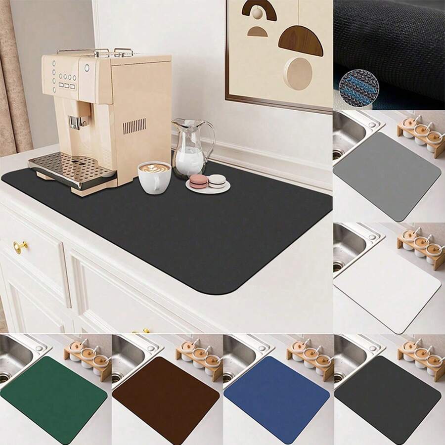 1pc Solid Color Diatomaceous Earth Water Absorbent Pad For Dish Drying, Heat Resistant Drain Mat For Household Kitchen, Coffee Maker Pad, Suitable For Kitchen, Countertop, Bar Accessories - Multicolor - View 1