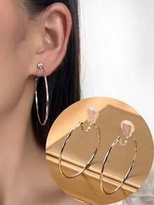 1 Pair Fashionable New Metal Large Hoop Earrings, Copper Earrings For Women, Clip-On Triangular Clamp, High-End Elegant Slimming Earrings Suitable For Women's Daily Wear, Holiday Gifts - Ear Clip - View 8