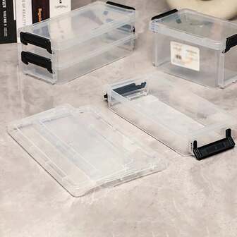 1pc Transparent Miscellaneous Accessory Sorting Box, Transparent Stackable Storage Box, Plastic Square Storage Box, Stationery Storage Pen Box