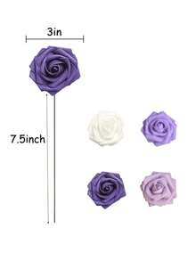Flores artificiales Floroom, 7/12/17/22/27 tallos, rosas de espuma realistas en gris-rosa, con tallos, adecuadas para ramos de boda DIY, centros de mesa para despedida de soltera, arreglos florales, mesas de fiesta, decoración del hogar (empaque en bolsa de OPP, sin caja) - Morado - Ver 3