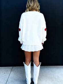 Valentine's Day Heart Cardigan For Women Cute Oversized Open Front Long Cardigan Tops Knit Long Sleeve Button Sweater Shirts - 白色 - 查看 2